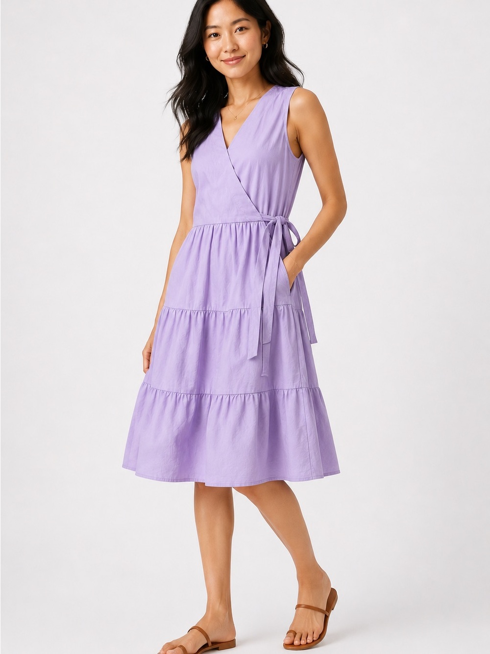 J.Crew Tiered Sundress Belted Lavender Cotton Size 10 Office